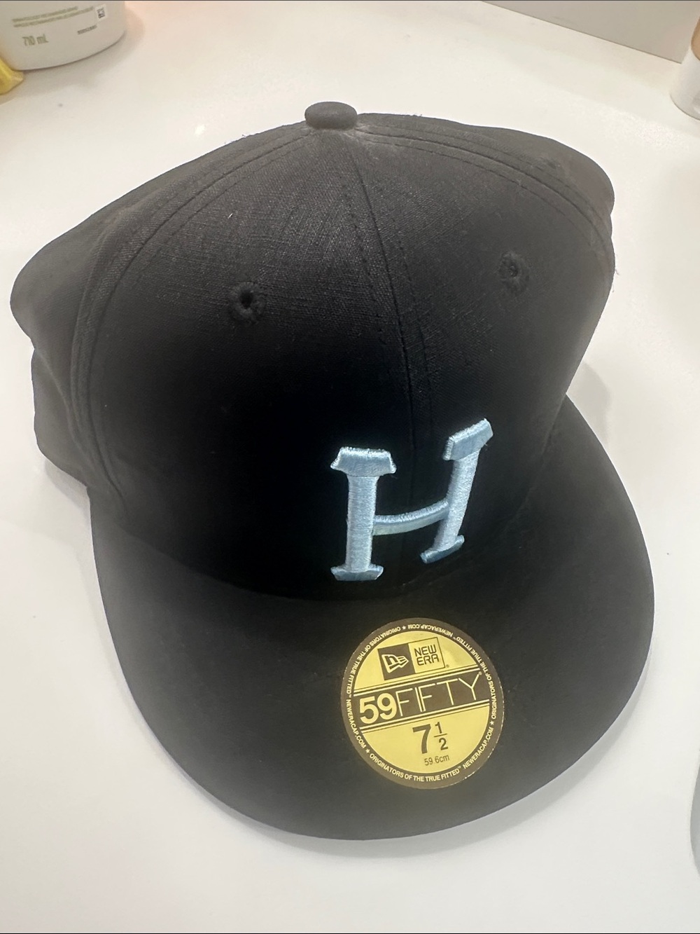 HUF Black Fitted Cap with Light Blue 'H' Embroidery